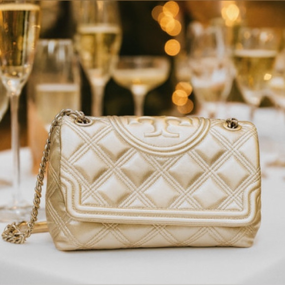 NEW Tory Burch Soft Fleming Metallic Convertible Shoulder/Crossbody Bag Leather